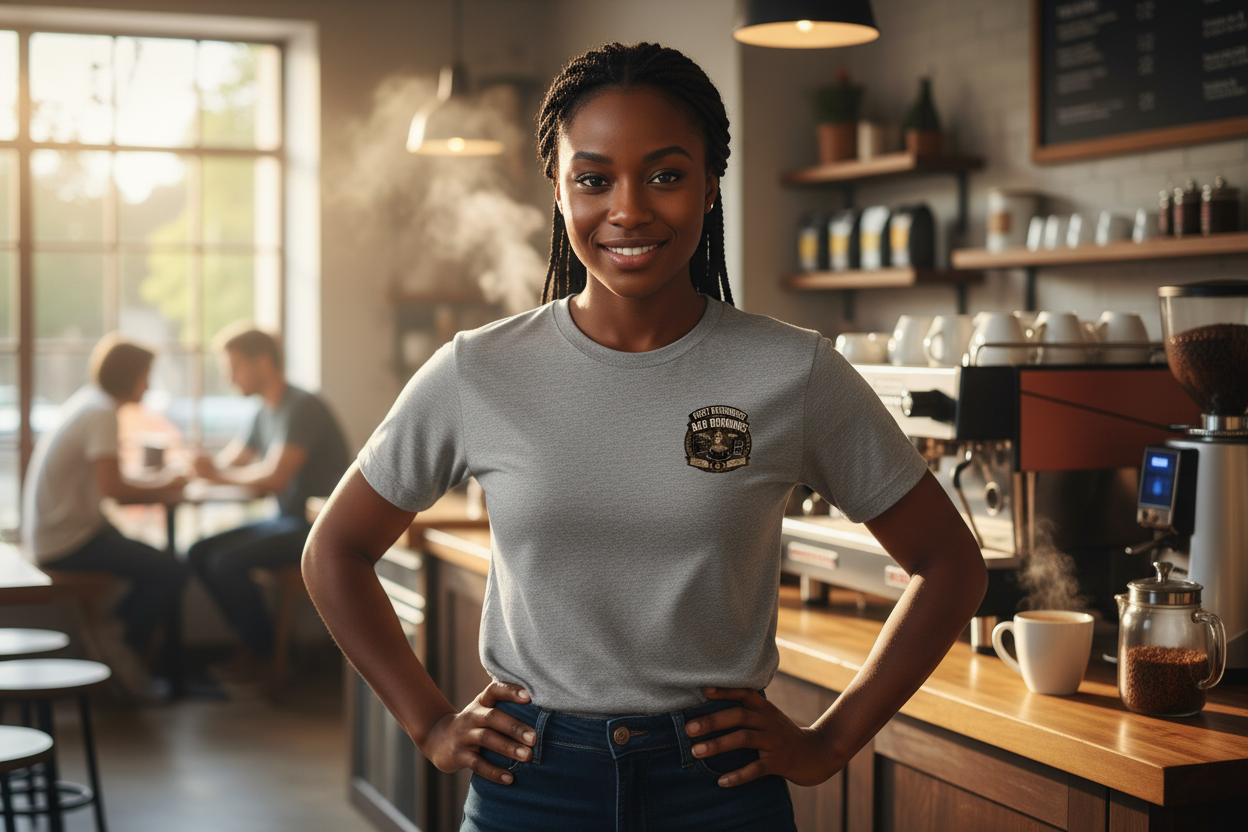 Athletic Grey - Black Woman Barista Model